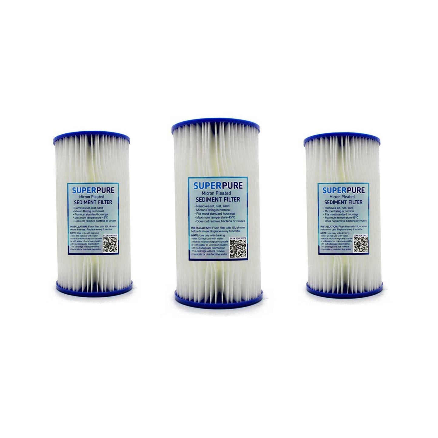 SUPERPURE 10 inch Big Blue Pleated Sediment Filter - 5 Micron (3Pack)