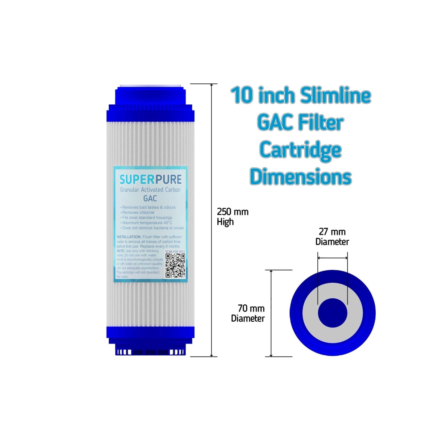 SUPERPURE 10 inch GAC Water Filter Replacement Cartridge
