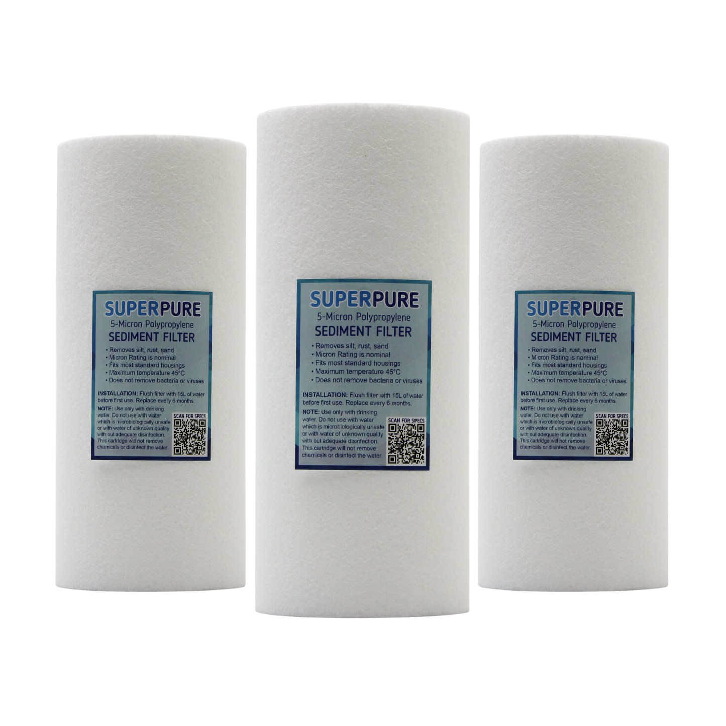 SUPERPURE 10 inch Big Blue Melt Blown Sediment Filter - 5 Micron (3 Pack)