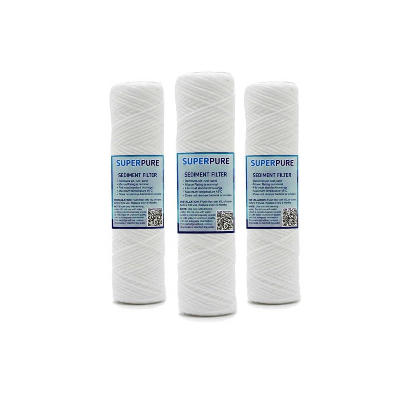 SUPERPURE 10 inch String Wound Sediment Filter - 5 Micron (3 Pack)