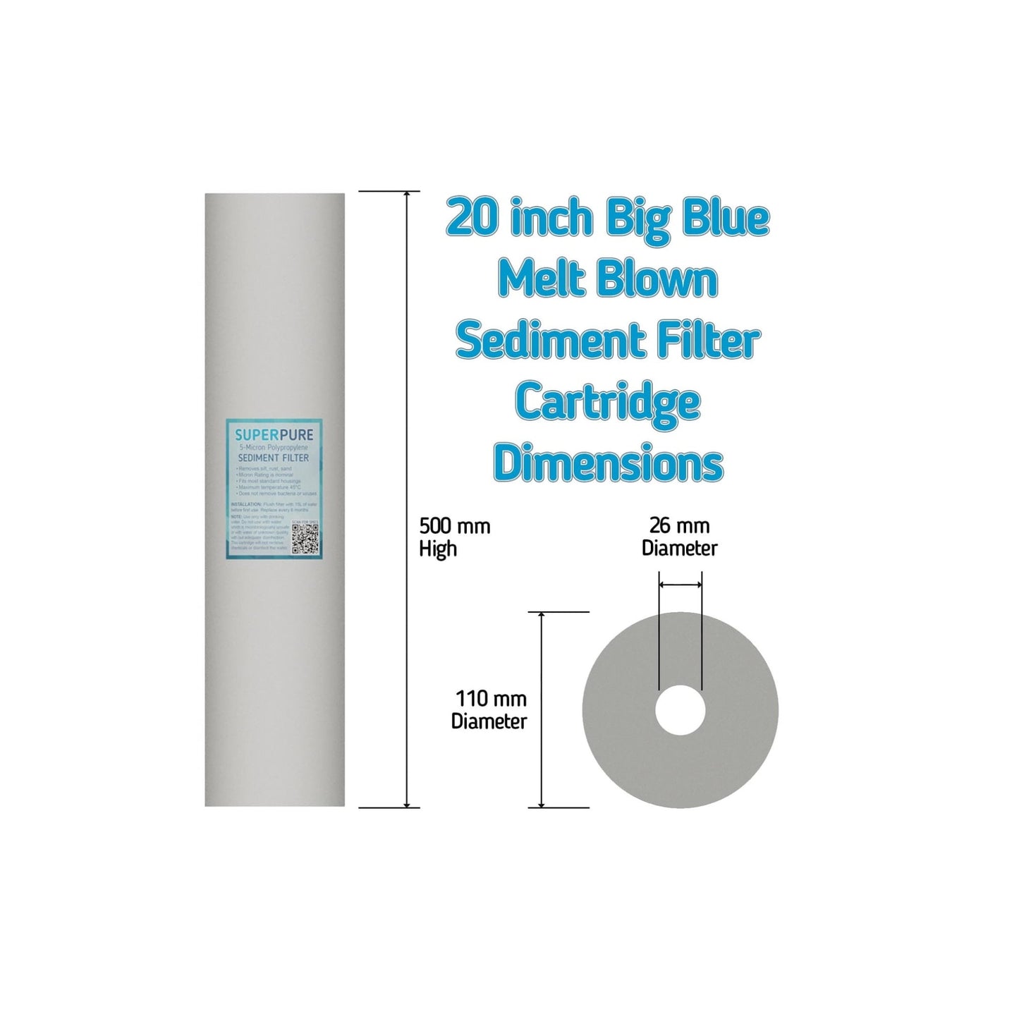 SUPERPURE 20 inch Big Blue Melt Blown Sediment Replacement Filter Cartridge - 1 Micron