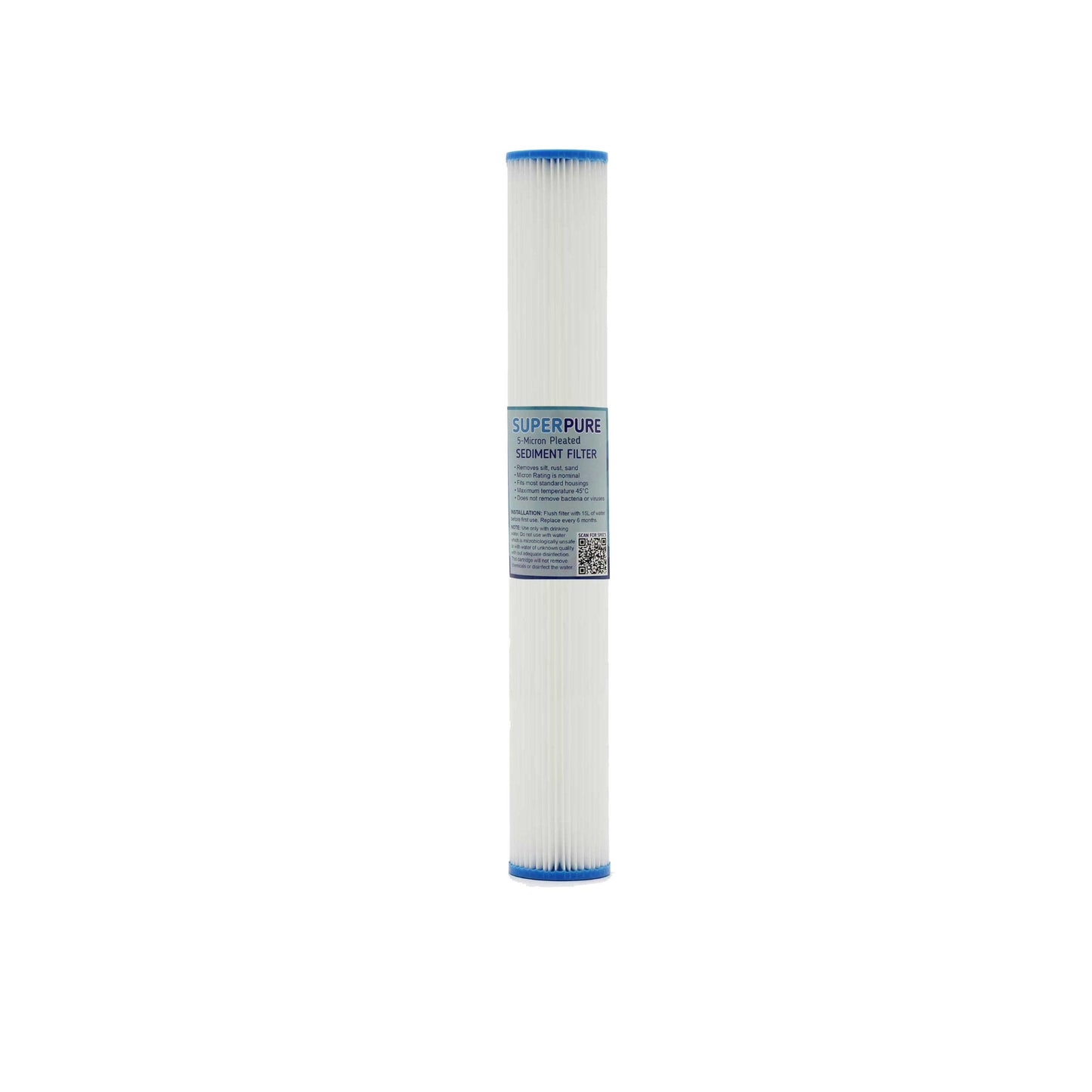 SUPERPURE 20 inch Pleated Sediment Water Filter Replacement Cartridge - 50 Micron
