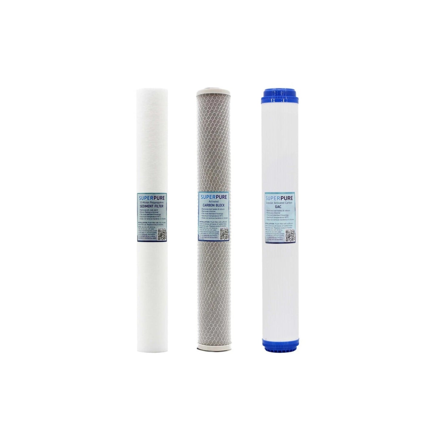 SUPERPURE 20 inch Water Filter Cartridge Replacement Set - Sediment, Carbon, GAC