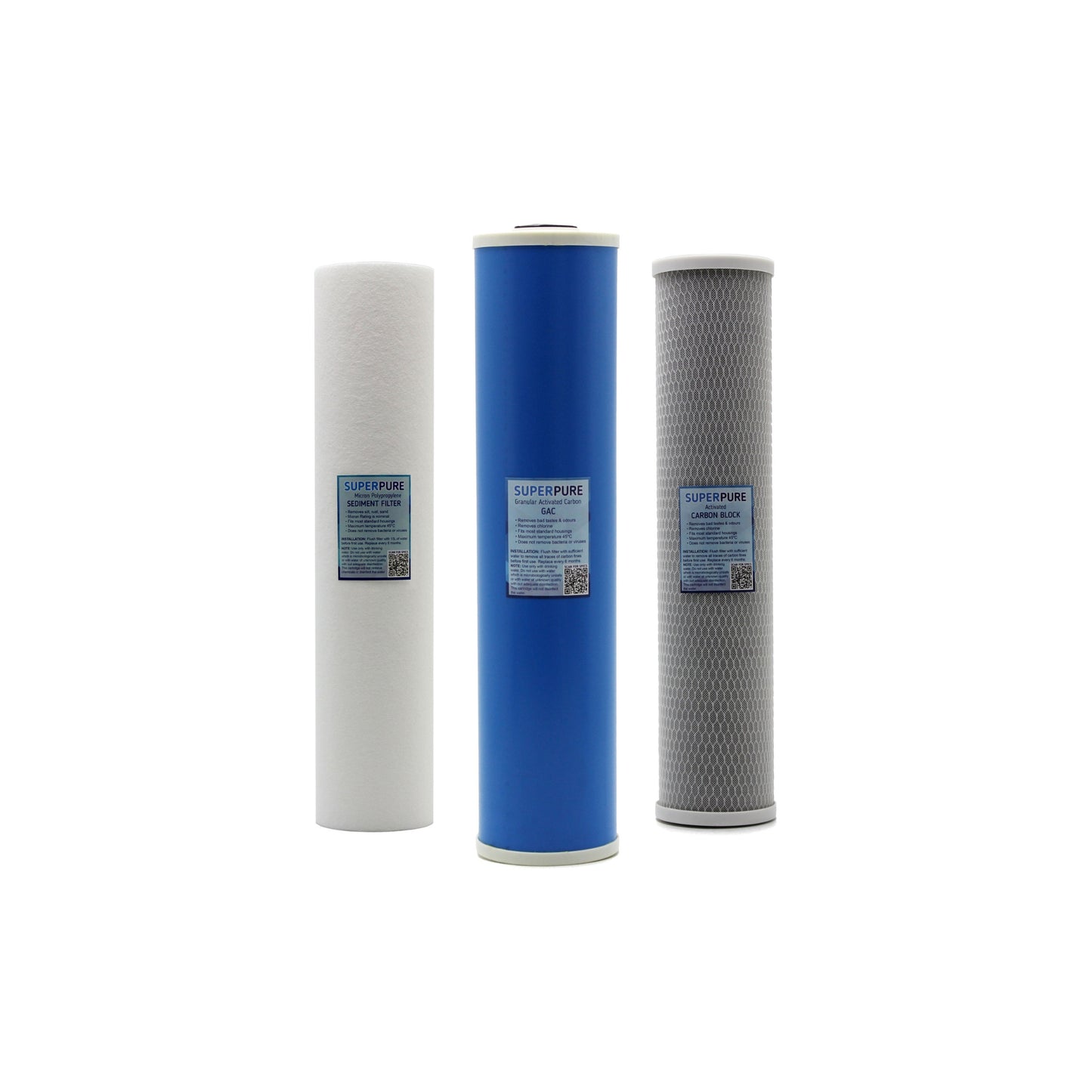 SUPERPURE 20 inch Big Blue Water Filter Cartridge Replacement Set - Sediment, Carbon Block, GAC