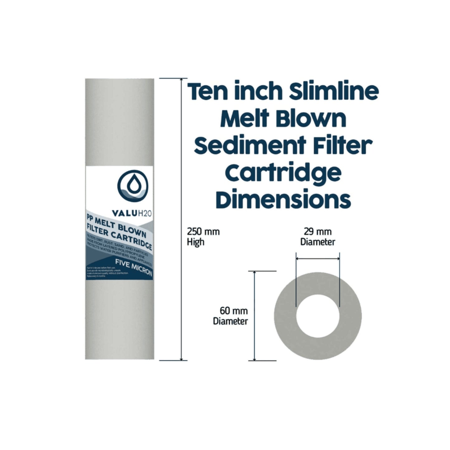 VALUH2O 10 inch Slimline Sediment Water Filter 5 Micron (3 Pack)