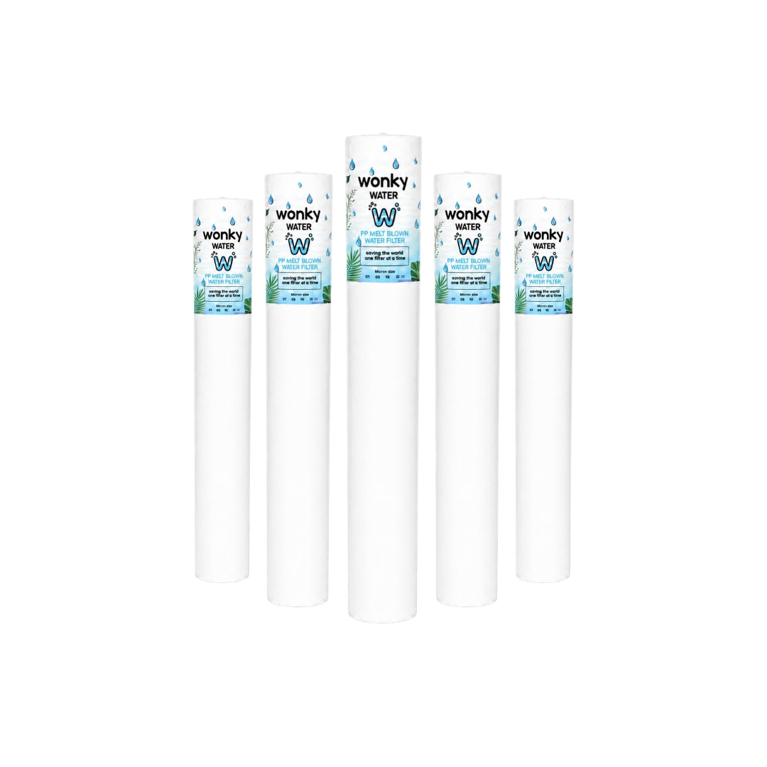 Wonky Water Filter – 20 inch Slimline Sediment Replacement Filter (5 Pack) | Budget Pre-Filter for Dirty, Rusty or High Sediment Water