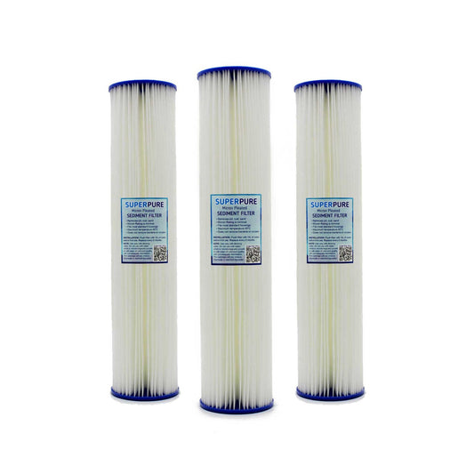 SUPERPURE 20 inch Big Blue Pleated Filter - 5 Micron (3 Pack)