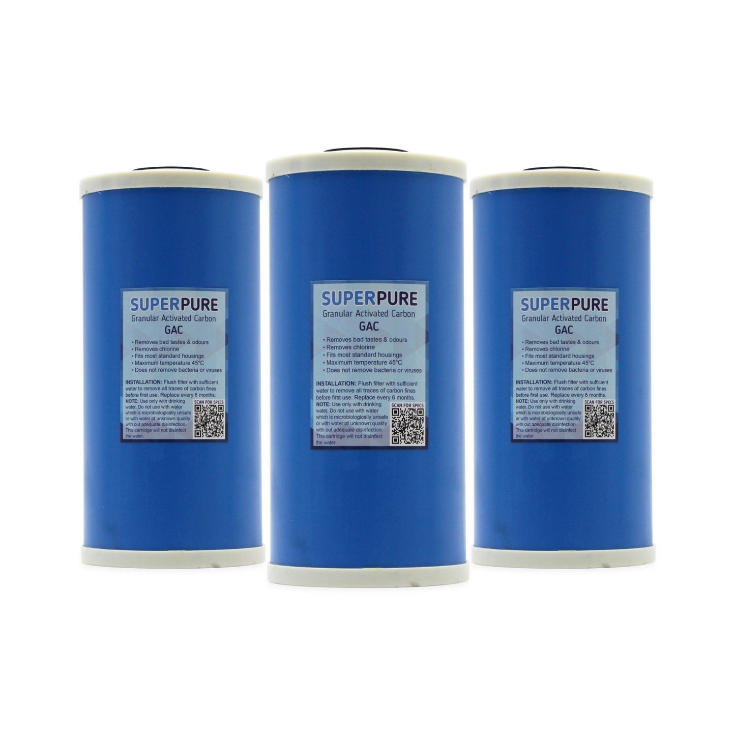 SUPERPURE 10inch Big Blue Granular Activated Carbon Water Filter Replacement Cartridge (3 Pack)