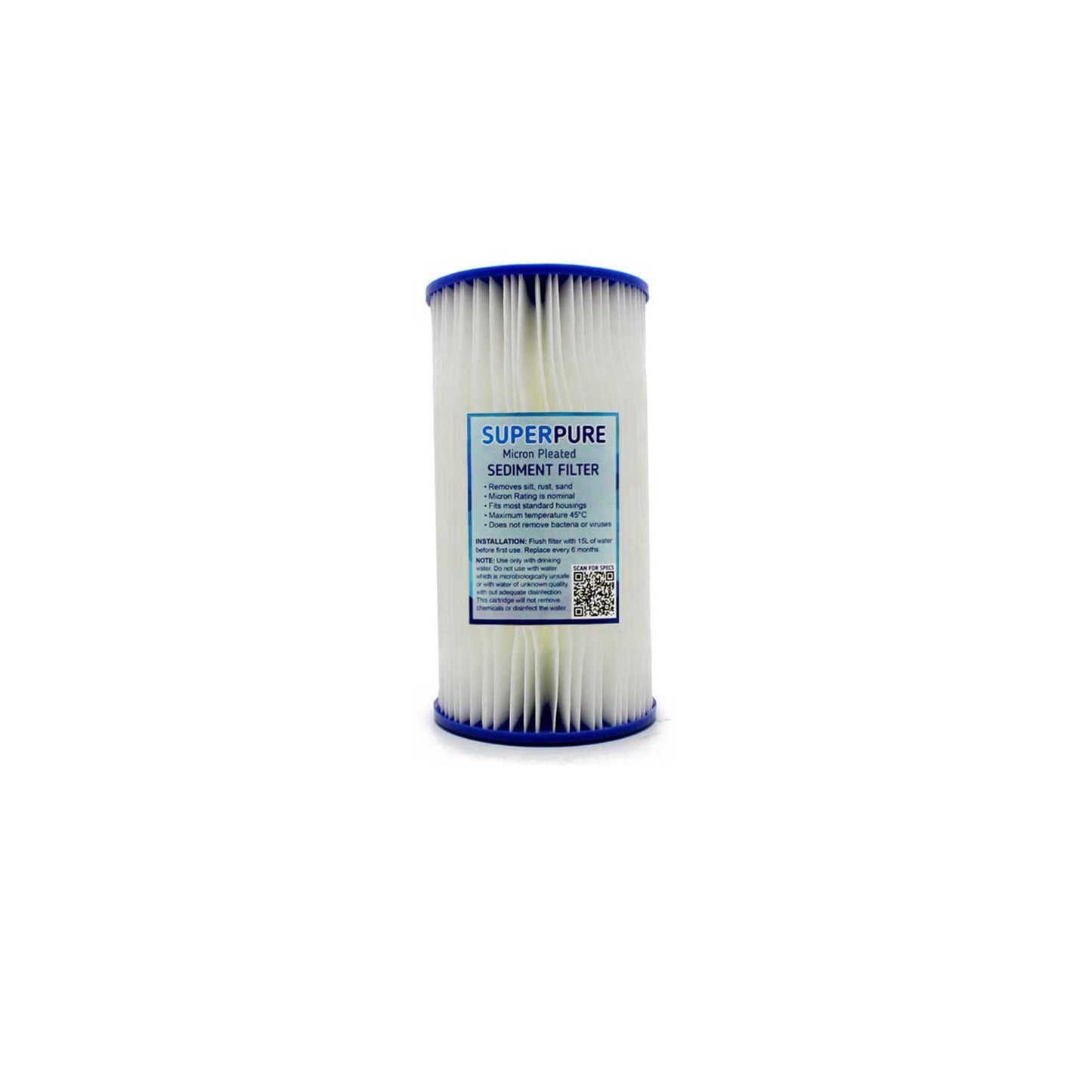 SUPERPURE 10 inch Big Blue Pleated Sediment Water Filter Replacement Cartridge  - 5 Micron