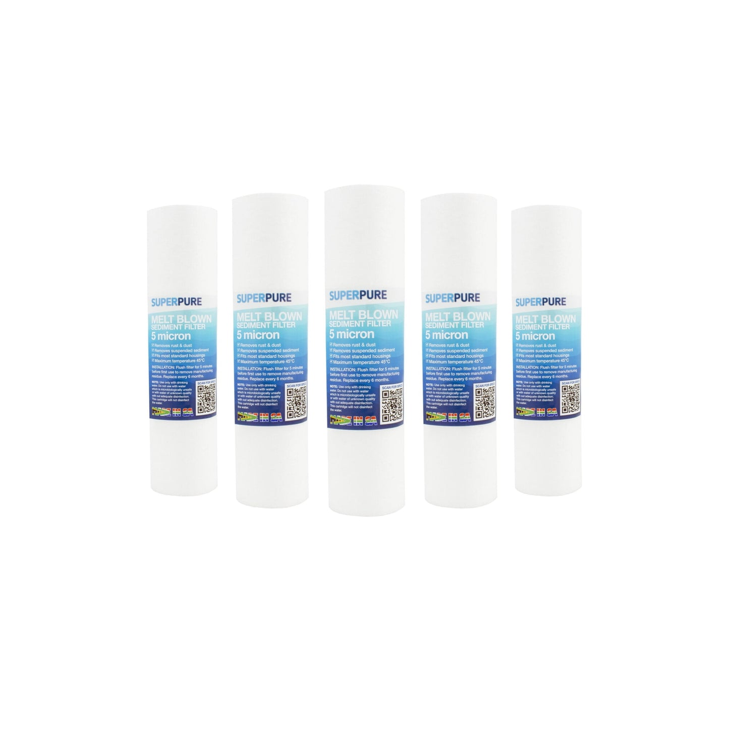 SUPERPURE 10 inch Melt Blown Sediment Filter - 5 Micron (5 Pack)