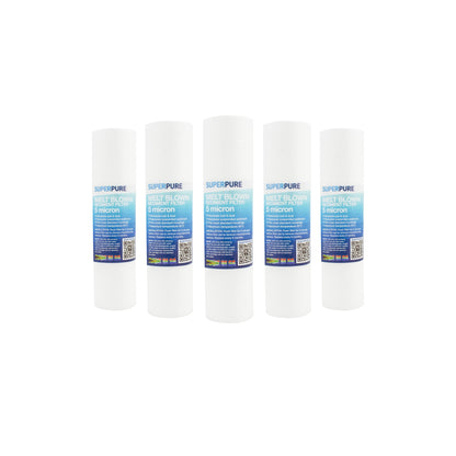 SUPERPURE 10 inch Melt Blown Sediment Filter - 5 Micron (5 Pack)