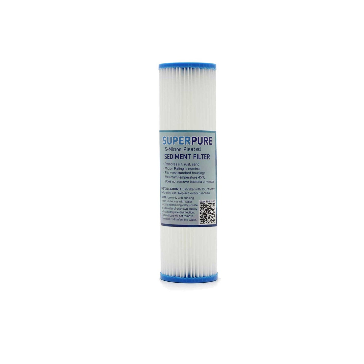 SUPERPURE 10 inch Pleated Sediment Water Filter Replacement Cartridge - 10 Micron