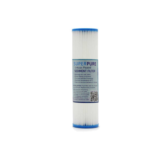 SUPERPURE 10 inch Pleated Sediment Water Filter Replacement Cartridge - 10 Micron