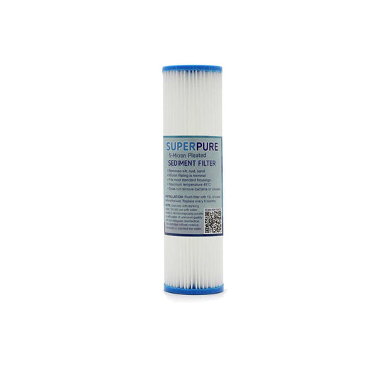 SUPERPURE 10 inch Pleated Sediment Water Filter Replacement Cartridge - 20 Micron