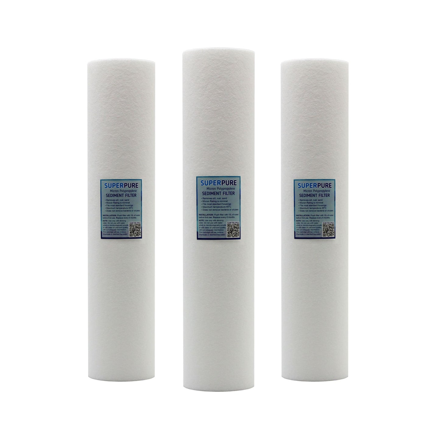 SUPERPURE 20 inch Big Blue Melt Blown Sediment Filter - 5 Micron (3 Pack)