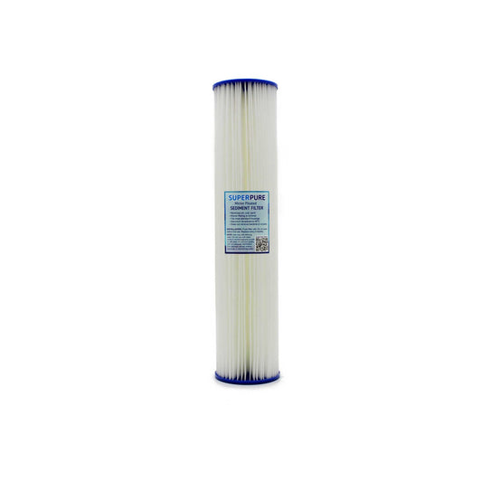 SUPERPURE 20 inch Big Blue Pleated Sediment Water Filter Replacement Cartridge - 50 Micron