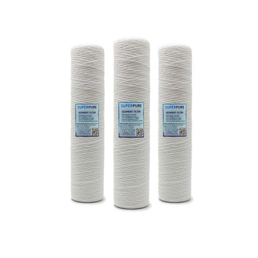 SUPERPURE 20 inch Big Blue String Wound Sediment Filter - 5 Micron (3 Pack)