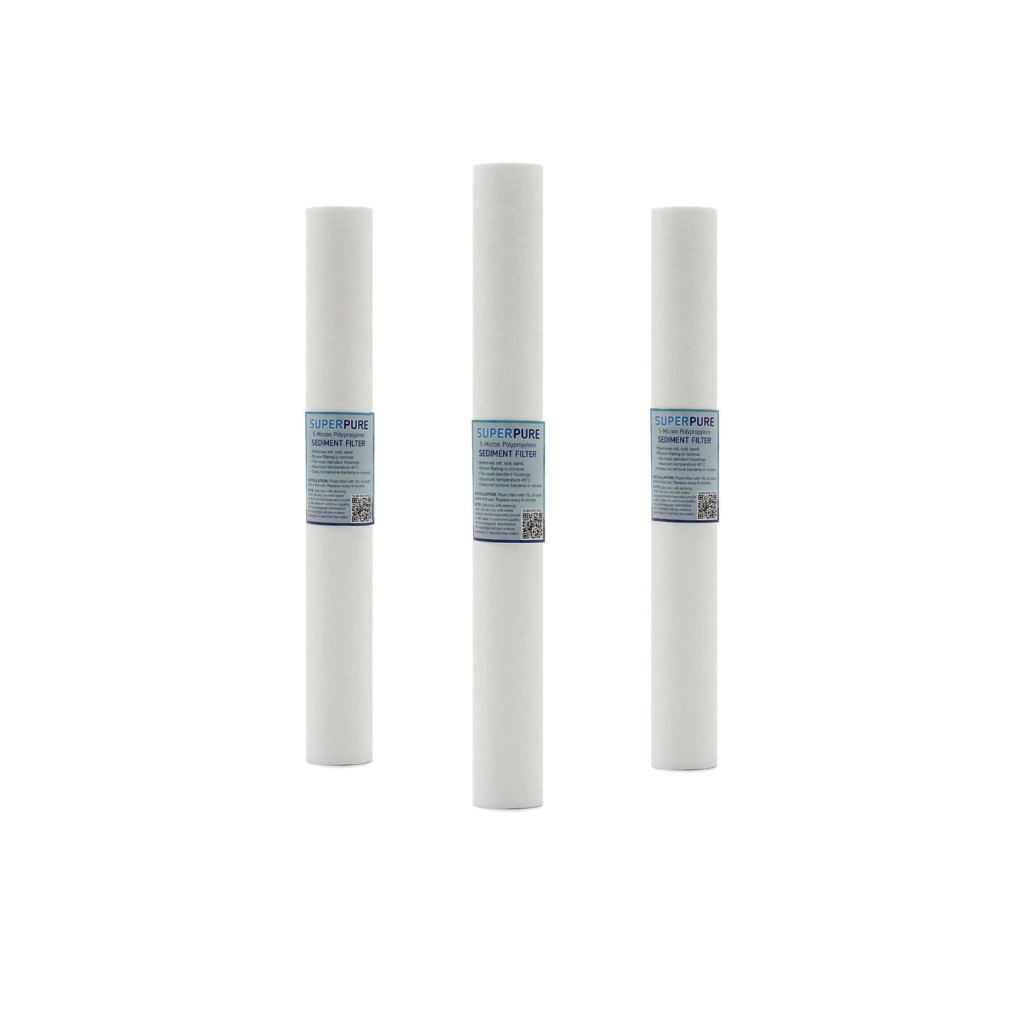 SUPERPURE 20 inch Melt Blown Sediment Filter - 5 Micron (3 Pack)