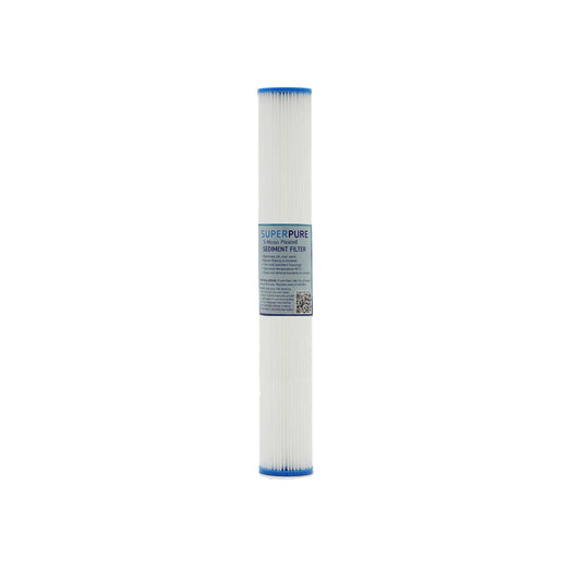 SUPERPURE 20 inch Pleated Sediment Water Filter Replacement Cartridge - 1 Micron