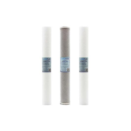 SUPERPURE 20 inch Water Filter Cartridge Replacement Set - Sediment, Carbon, Sediment