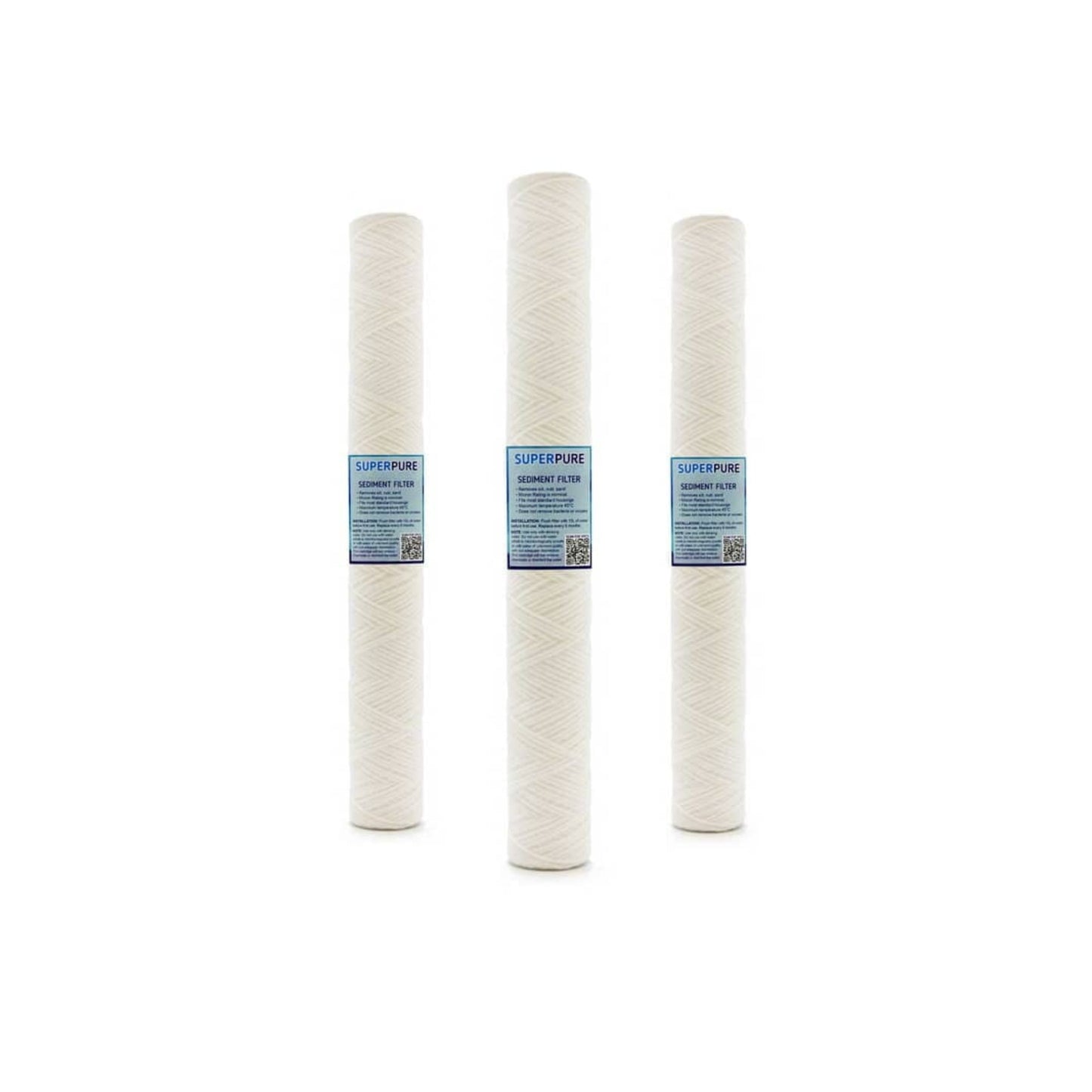 SUPERPURE 20 inch String Wound Sediment Filter - 5 Micron (3 Pack)