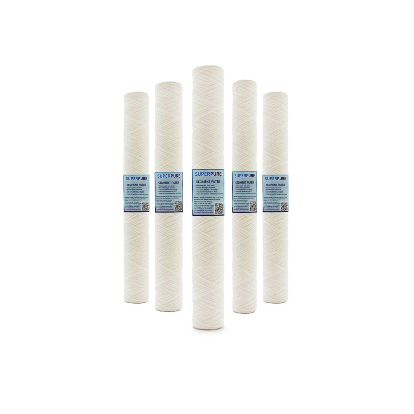 SUPERPURE 20 inch String Wound Sediment Water Filter Replacement Cartridge - 5 Micron (5 Pack)