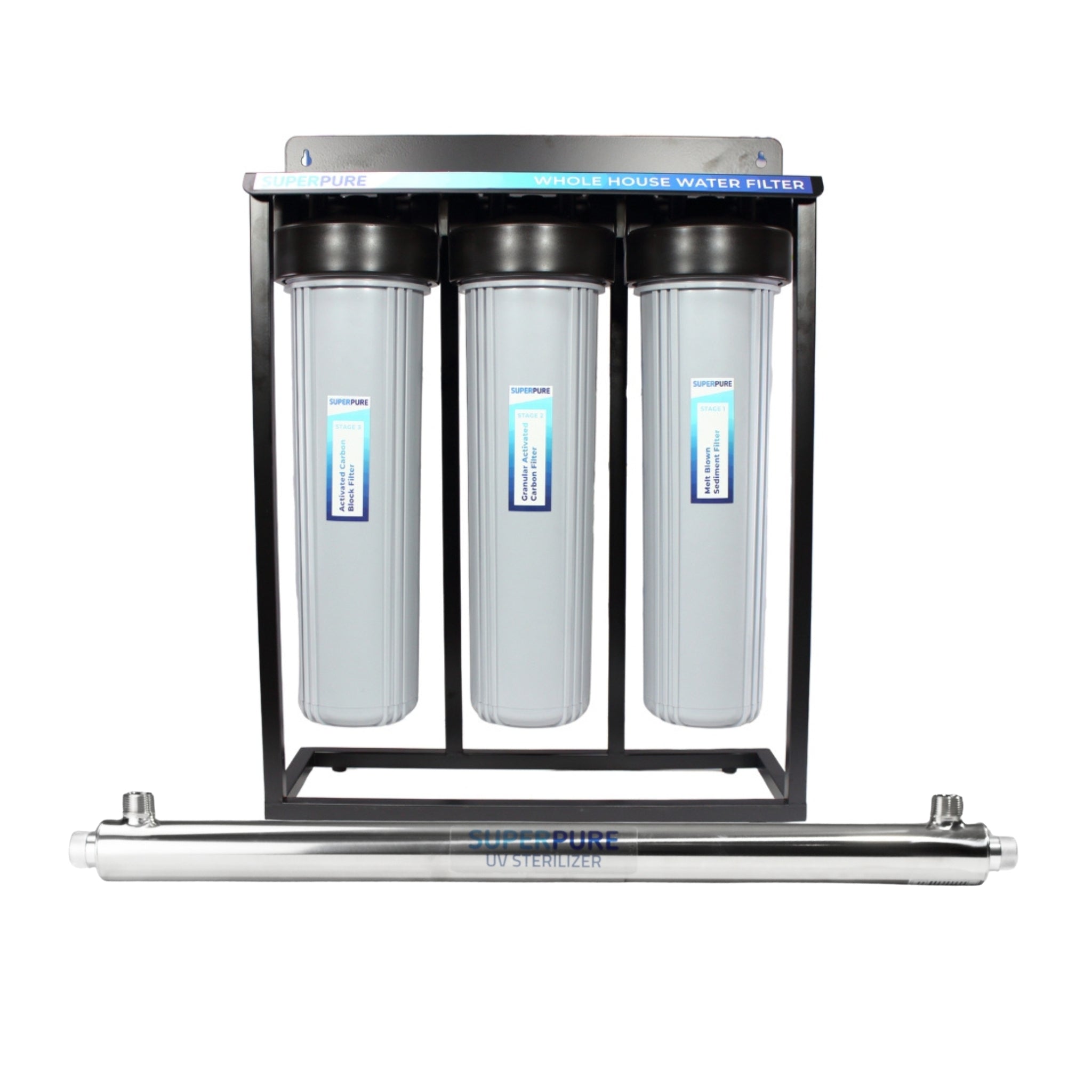 SUPERPURE 3-Stage Big Blue Whole House Filter + UV — Grey – The Water ...
