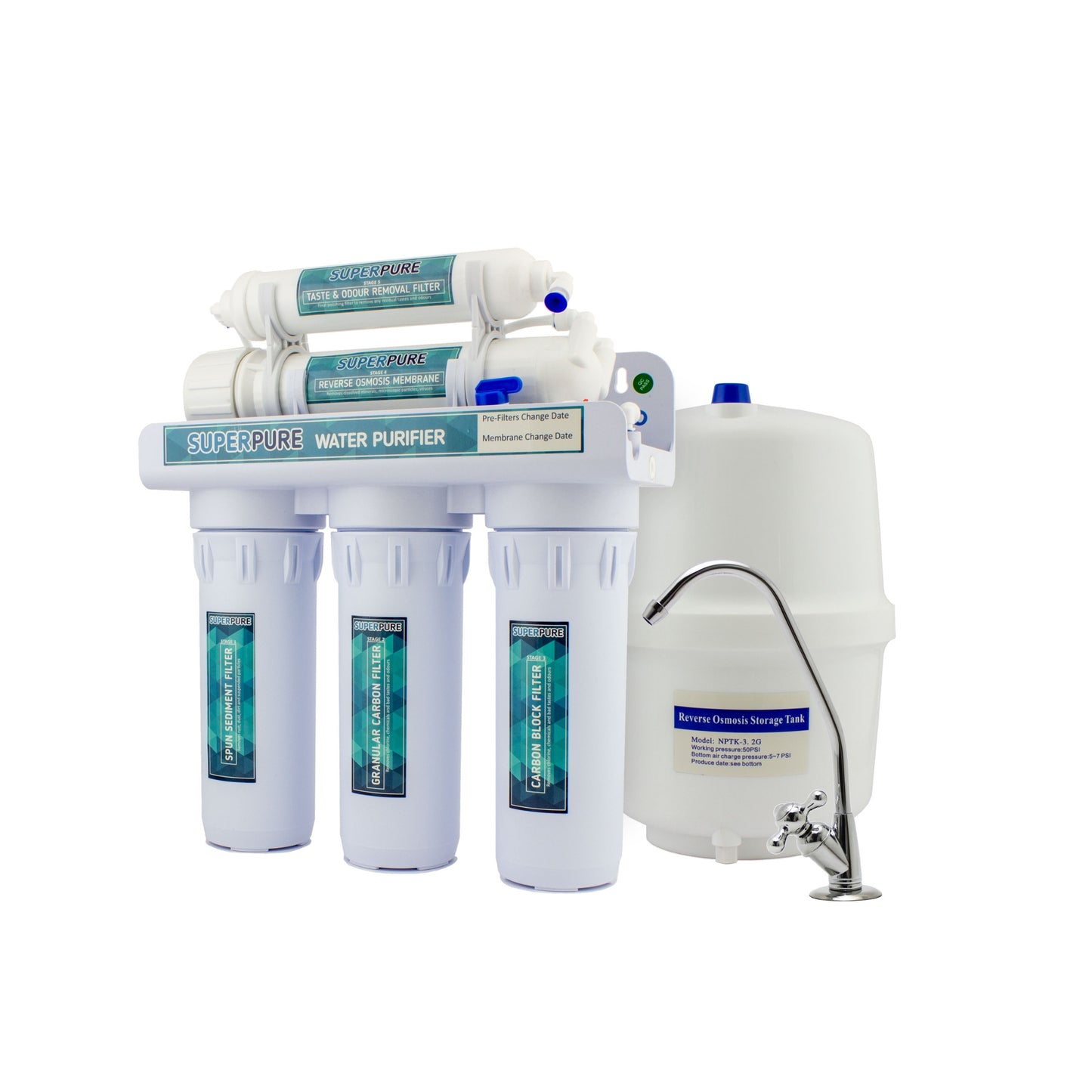 SUPERPURE 50GPD Reverse Osmosis Filtration System - No Booster Pump