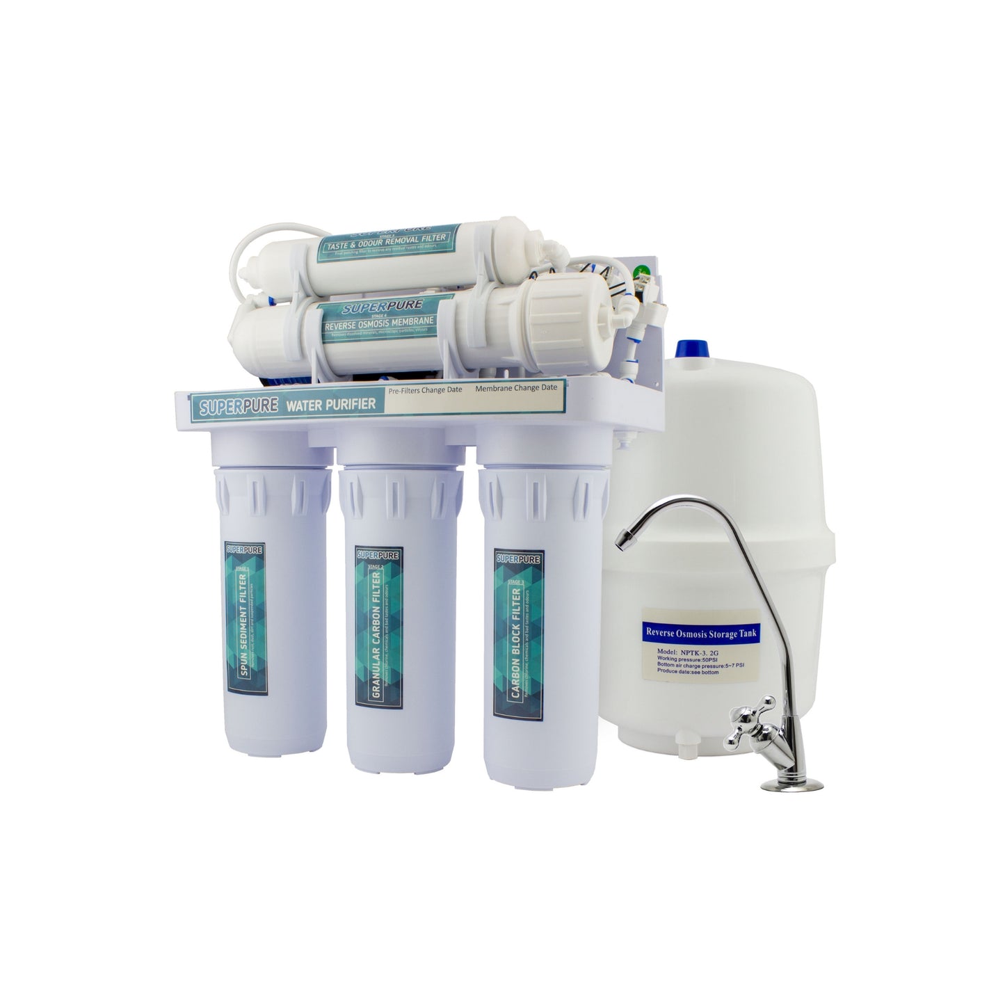SUPERPURE 50GPD Reverse Osmosis Filtration System - With Booster Pump