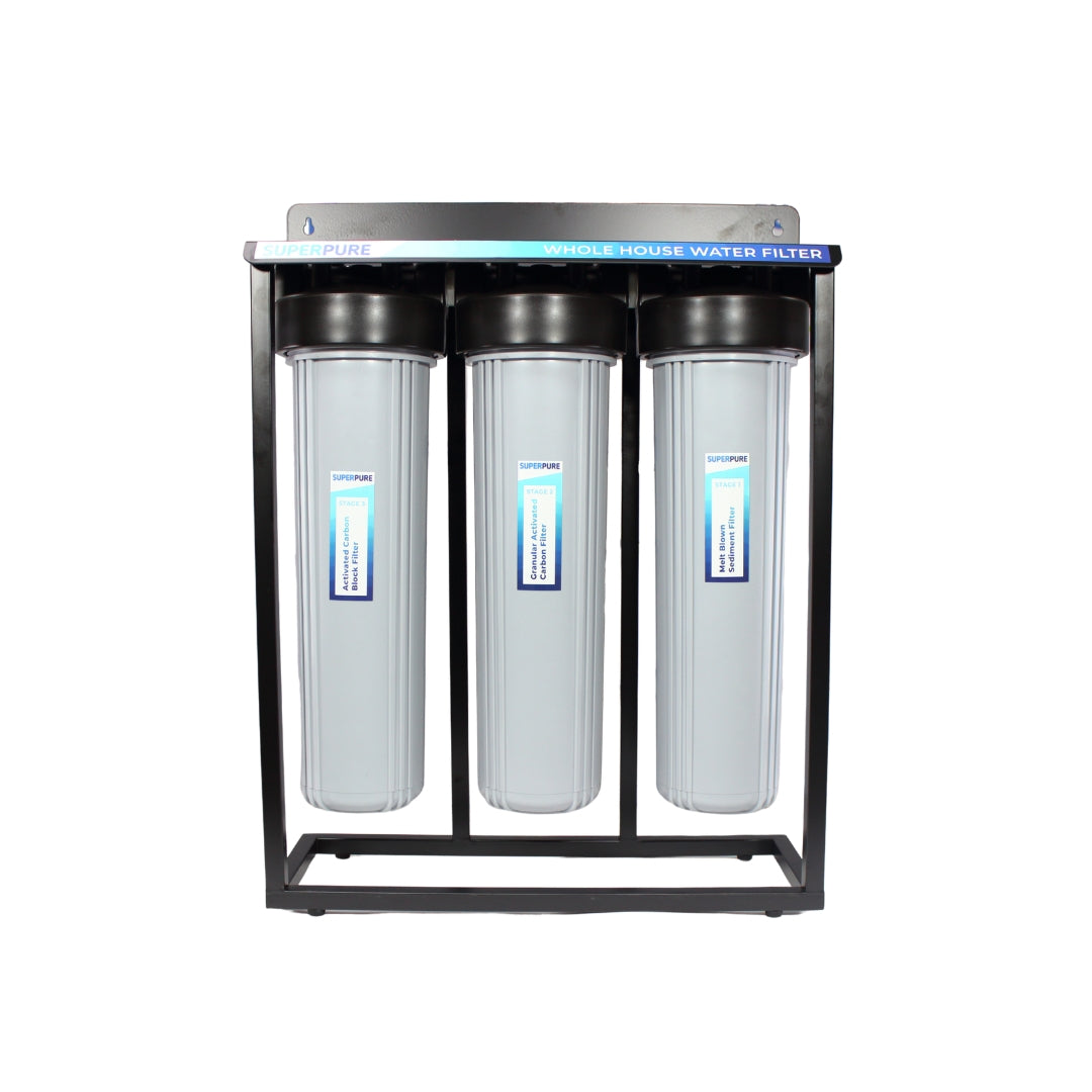 SUPERPURE 3-Stage Big Blue Whole House Water Filter System Grey with Furst 39 Piece Tool Set