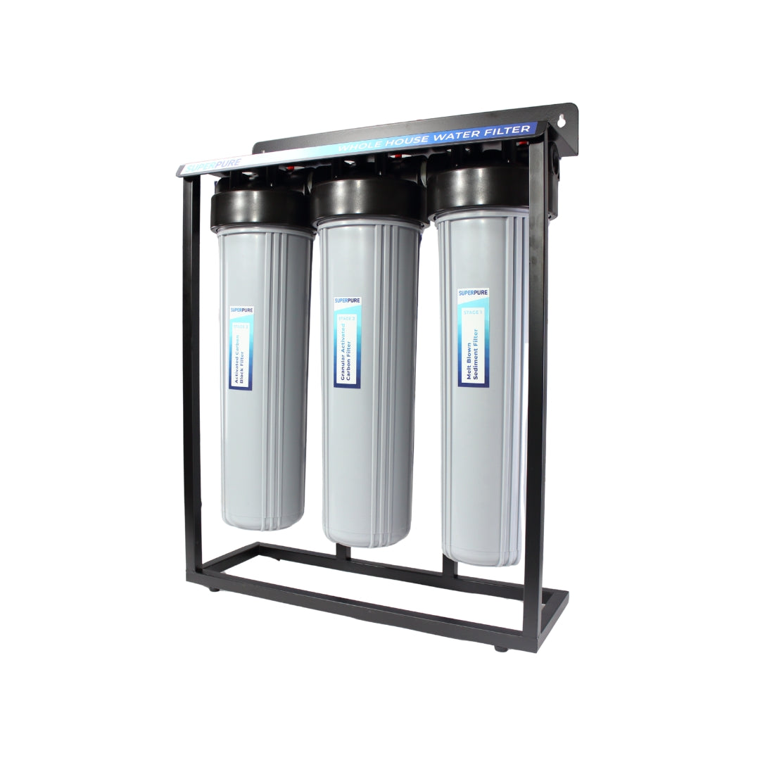 SUPERPURE 3-Stage Big Blue Whole House Water Filter System Grey with Furst 39 Piece Tool Set