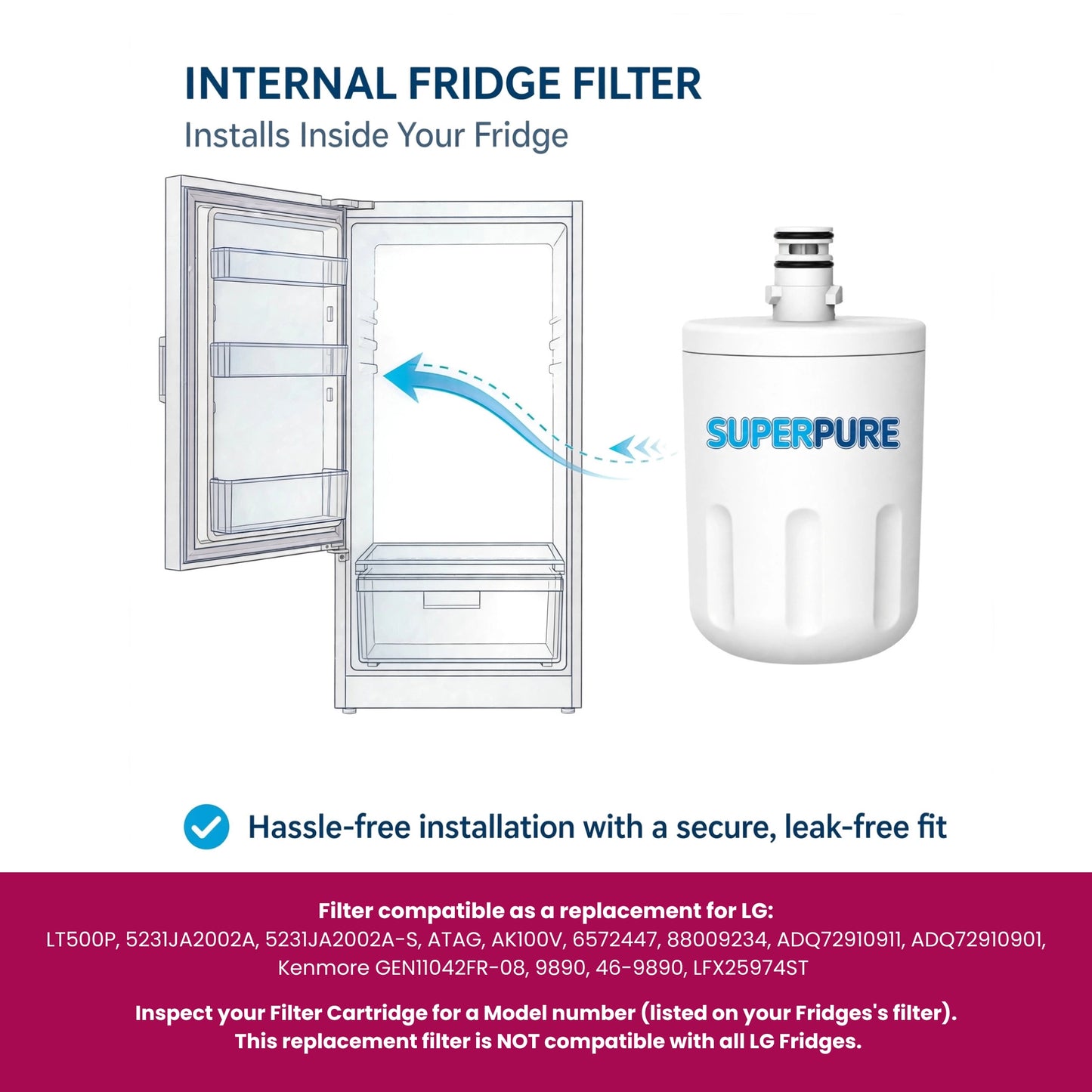 SUPERPURE Internal Fridge Filter Compatible With LG - LT500P