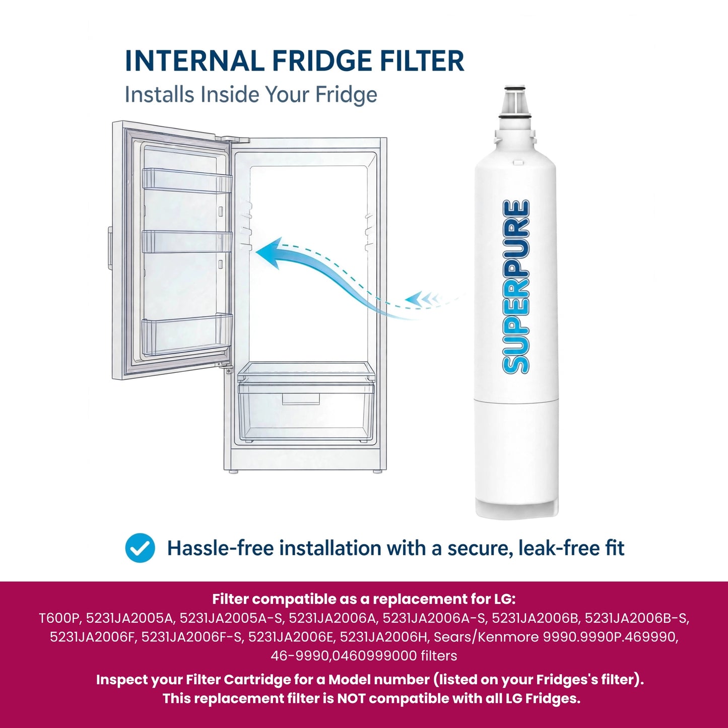 SUPERPURE Internal Fridge Filter Compatible With LG - LT600P