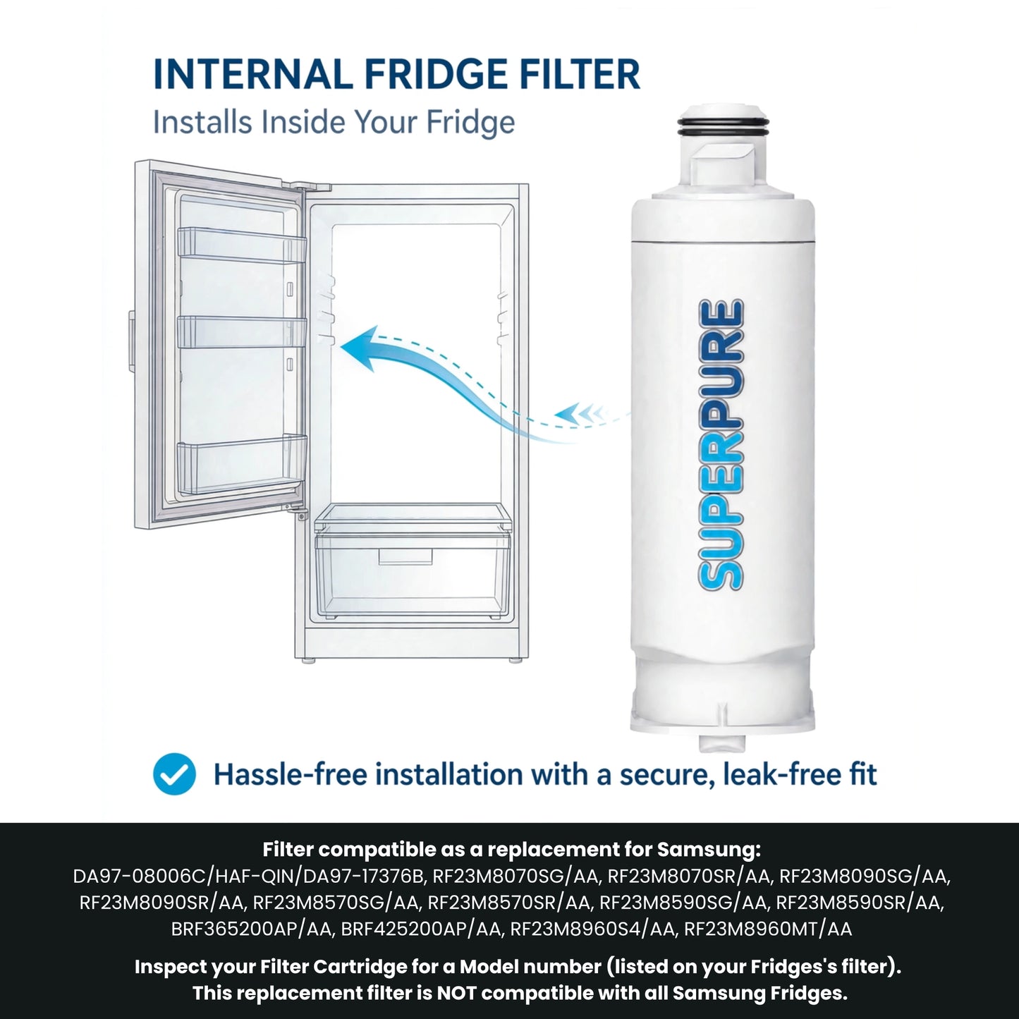 SUPERPURE Internal Fridge Filter Compatible With Samsung - DA97-17376B