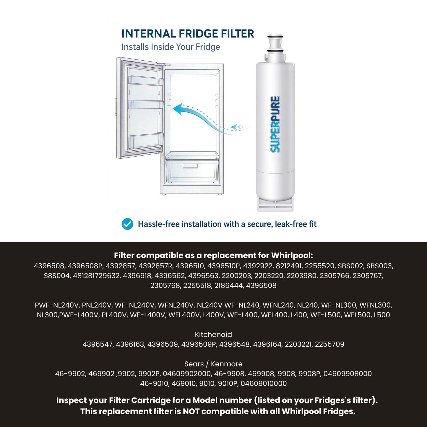 SUPERPURE Internal Fridge Filter Compatible With Whirlpool-4396508
