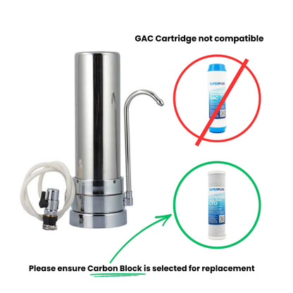 SUPERPURE Stainless Steel Counter-Top Unit with Carbon Block Filter
