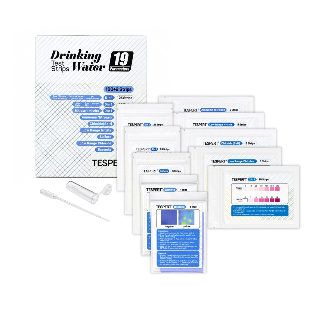 TESPERT 19-Parameter Water Test Kit — 102-Piece Set (100 Strips + 2 Bacteria Tests)